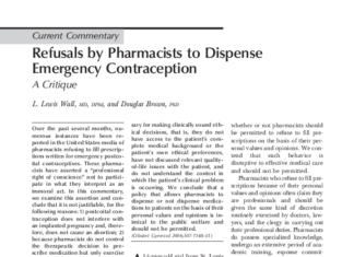 How Pharmacists’ Refusals to Dispense Emergency Contraception Affect Rural Women