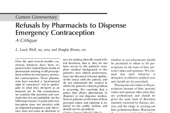 How Pharmacists’ Refusals to Dispense Emergency Contraception Affect Rural Women